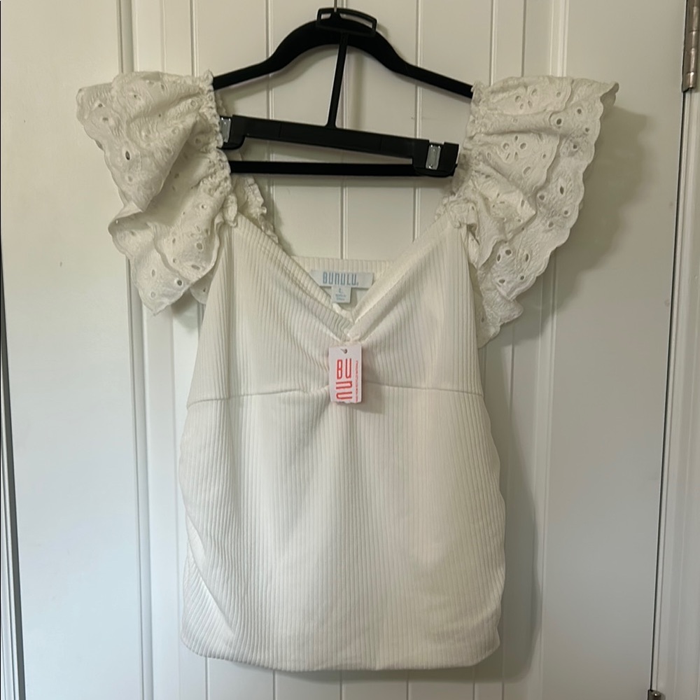 Ruffled Cream Sleeveless Blouse
